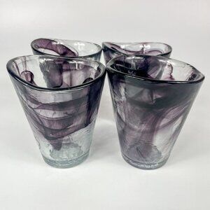 Kosta Boda Black Swirl Mine Tumblers By Ulrica Hydman Vallien Set Of 4 Art Glass